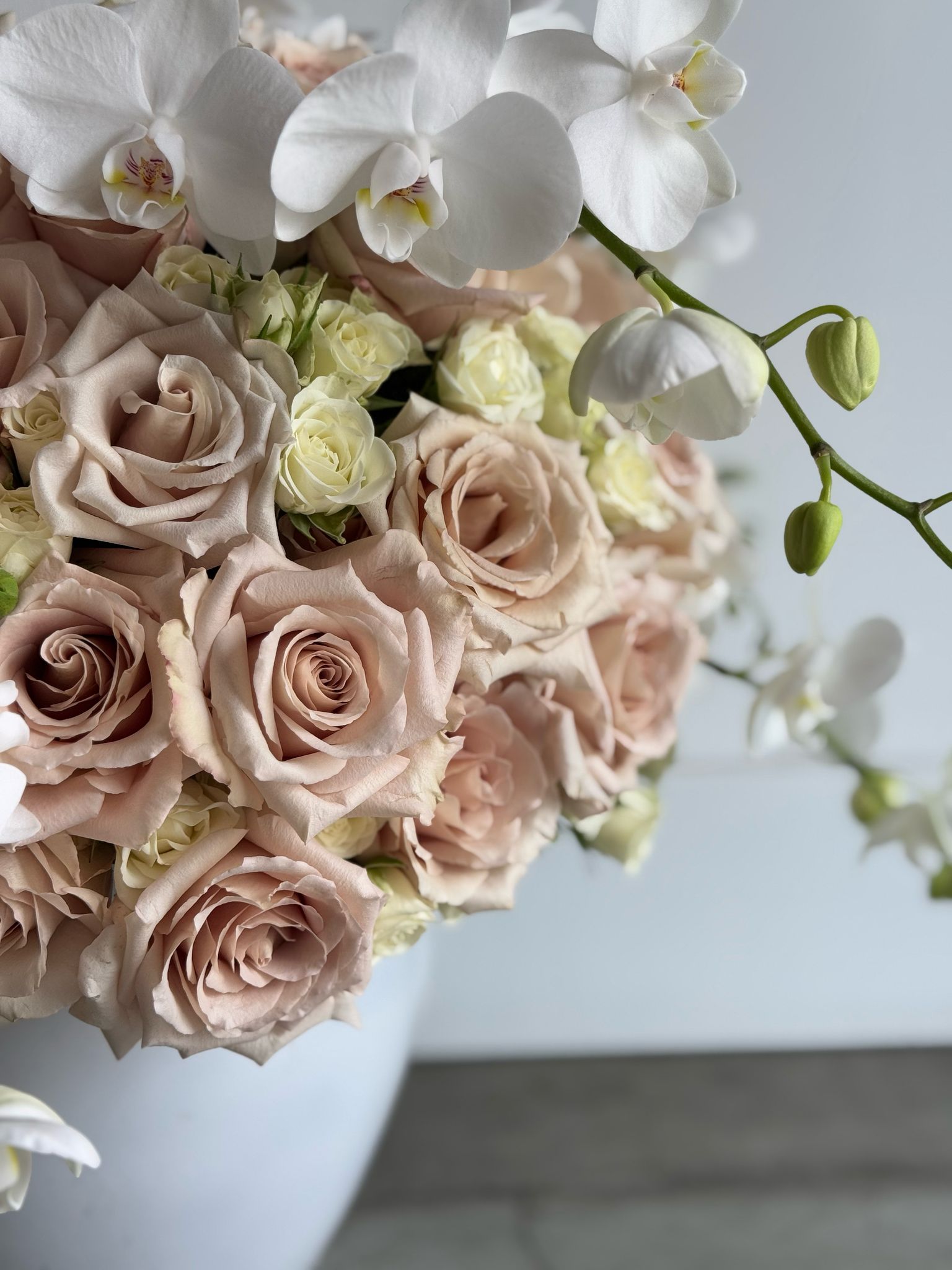 Roses with White Orchids Bouquet