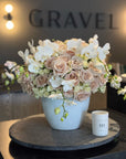 Blush Roses and White Orchids Floral Arrangement in White Newport