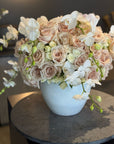 Blush Roses and White Orchids Floral Arrangement in White Newport