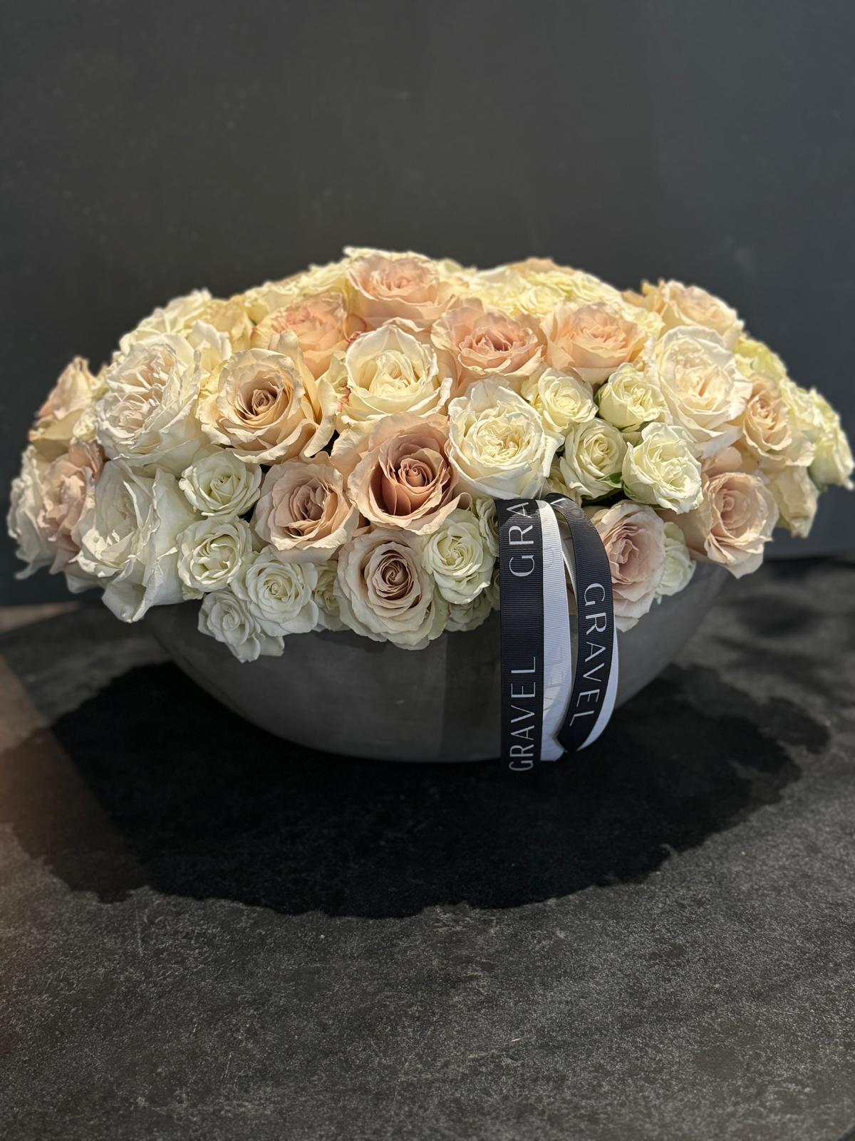 The Emma Floral Arrangement - Cream Roses, White Roses, and Pink Roses