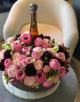 Rochelle Gift Basket - Pink Flowers Gift Basket flowers With Wine or Champagne Arrangement