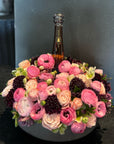Rochelle Gift Basket - Pink Flowers Gift Basket flowers With Wine or Champagne Arrangement