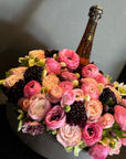 Rochelle Gift Basket - Pink Flowers Gift Basket flowers With Wine or Champagne Arrangement