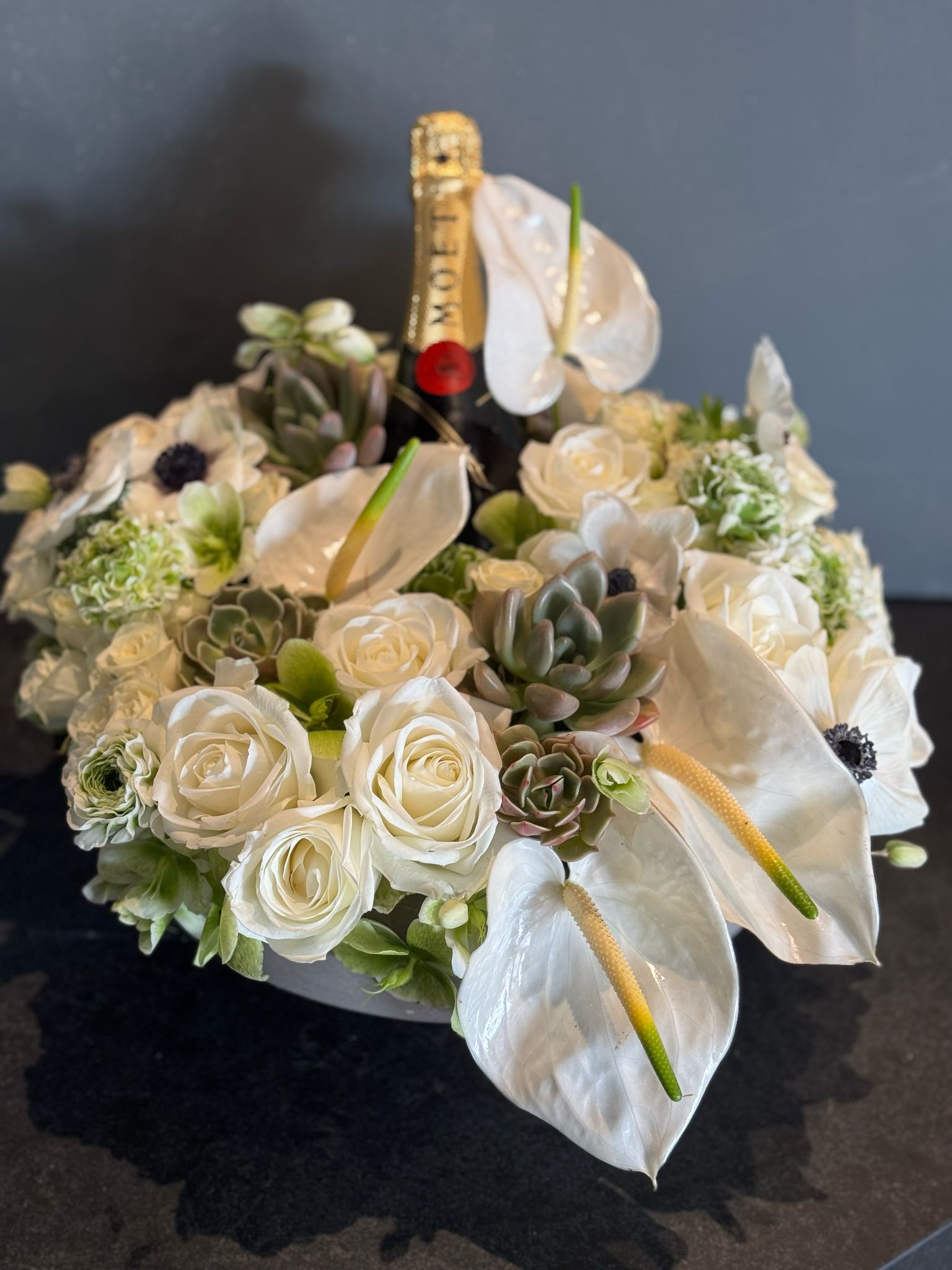 White Flowers with Alcohol Gift Box