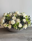 Ansley Floral Arrangement - White Flowers, White Roses, Green Flowers Succulents