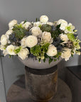 Ansley Floral Arrangement - White Flowers, White Roses, Green Flowers Succulents