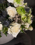 Ansley Floral Arrangement - White Flowers, White Roses, Green Flowers Succulents