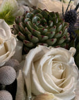 Ansley Floral Arrangement - White Flowers, White Roses, Green Flowers Succulents