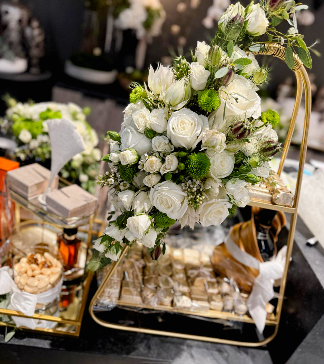 Wedding Gift Basket Sini With Cognac, Flowers, and Chocolates