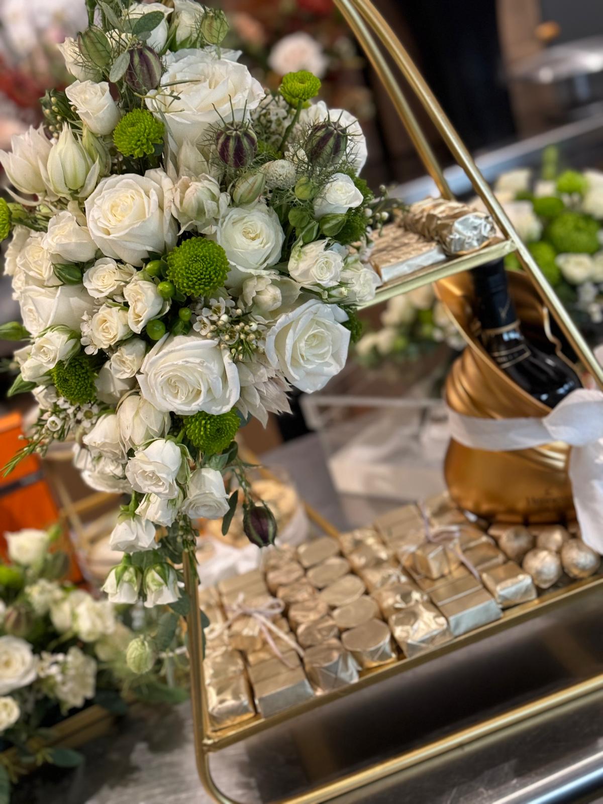 Wedding Gift Basket Sini With Cognac, Flowers, and Chocolates