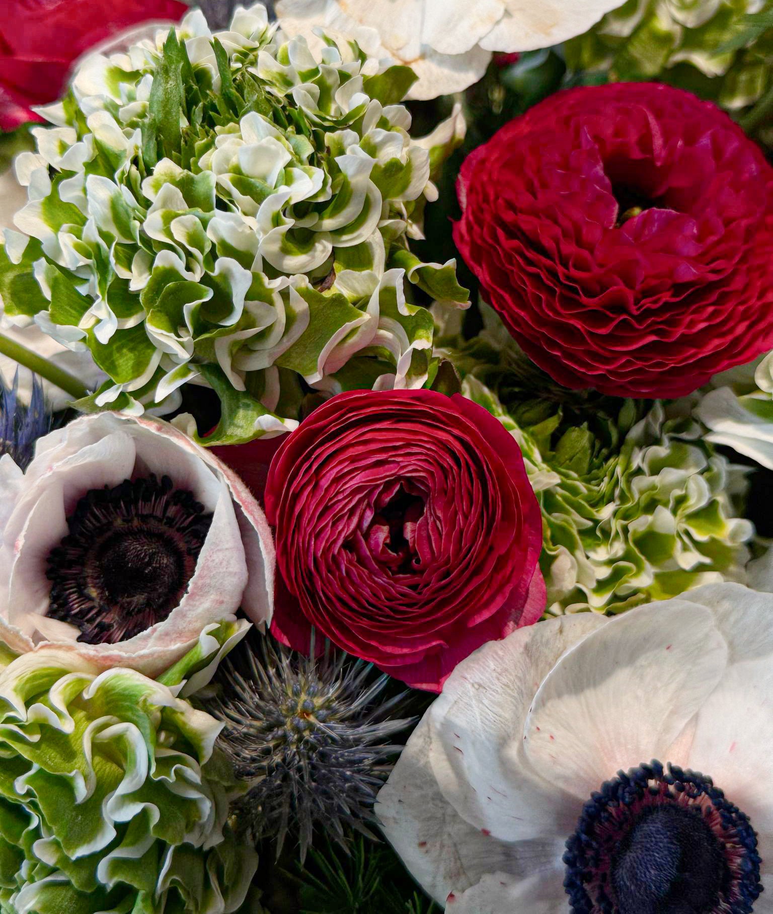 White Flowers, Red Flowers, Pink Flowers, and Green Flowers Floral Arrangement - The Michelle