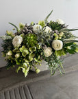 The Luciana - White Ranunculus and Succulents Classic Size