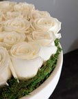 25 White Tiber Roses With Preserved Moss Flower Arrangement 