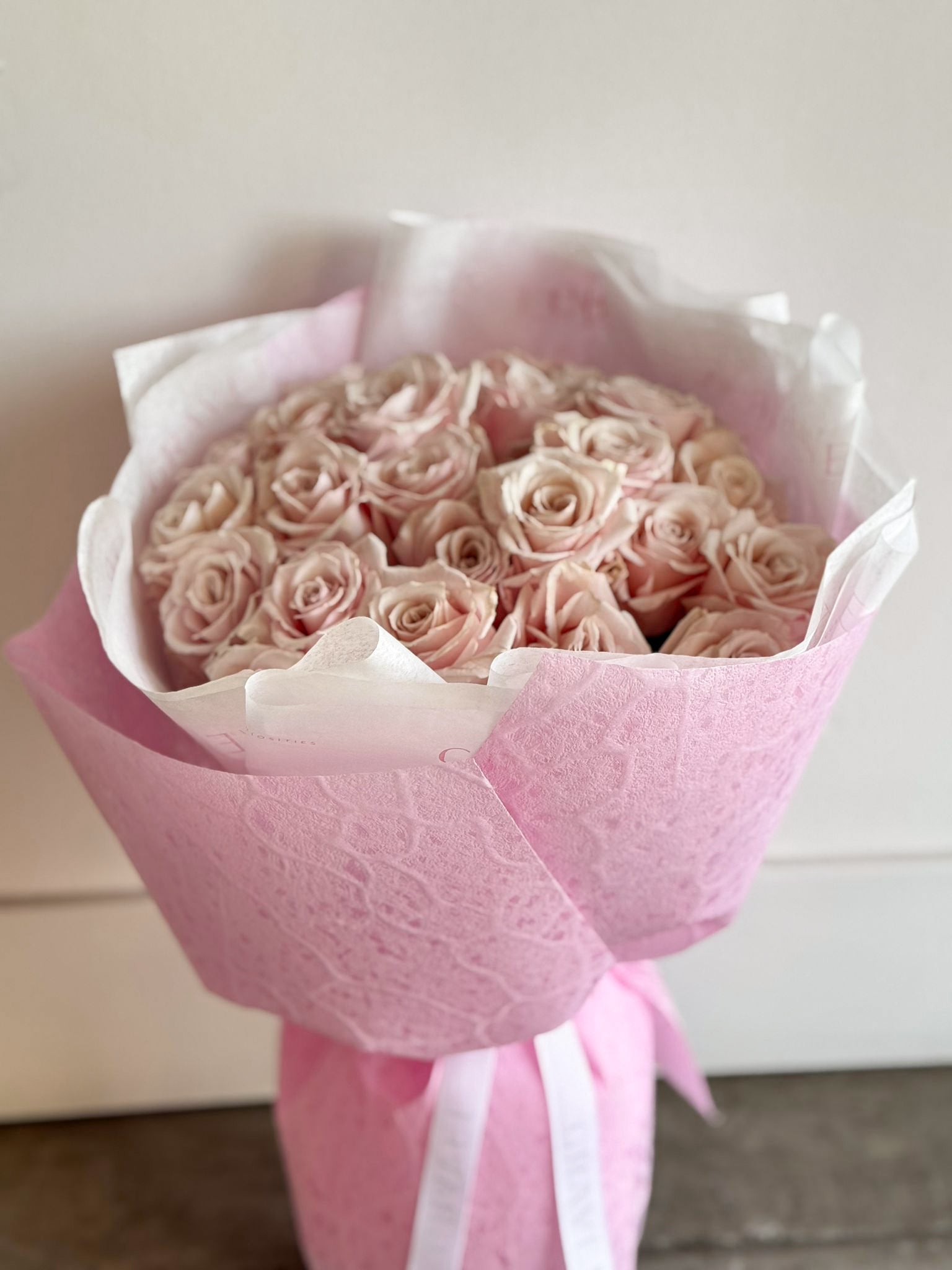 25 Pink Eskimo Roses Valentine's Day Hand Bouquet