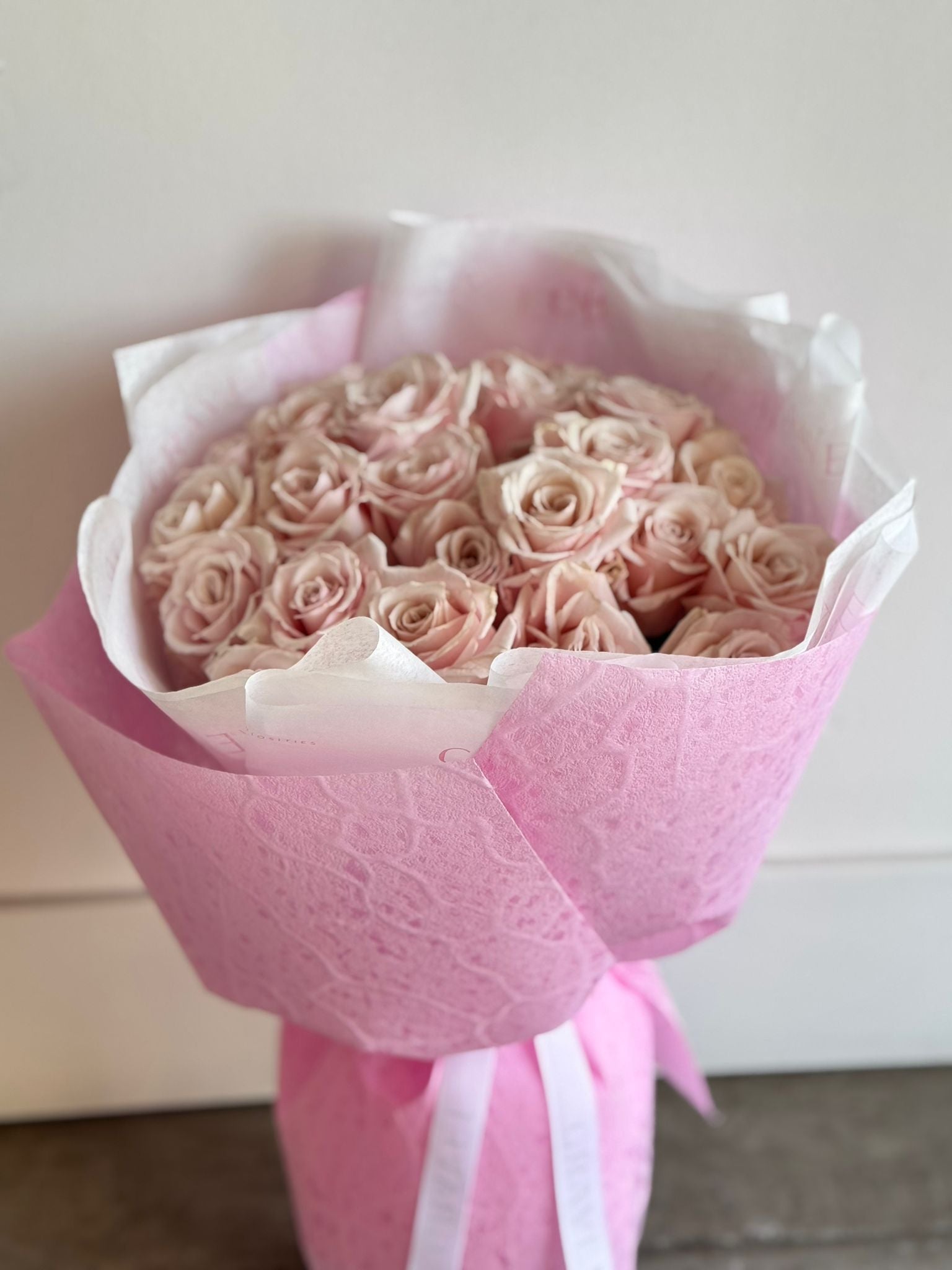 25 Pink Eskimo Roses Valentine's Day Hand Bouquet