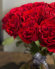 Red Roses Valentine's Day Hand Bouquet - 50 Red Hearts Roses Close Up 