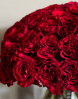 Red Roses Valentine's Day Bouquet - 75 Red Hearts Roses Hand Bouquet Close up