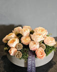 The Adeline - Peach Akito Garden Roses and Preserved Moss Flower Arrangement