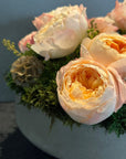 The Adeline - Peach Akito Garden Roses and Preserved Moss Flower Arrangement