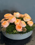 The Adeline - Peach Akito Garden Roses and Preserved Moss Flower Arrangement