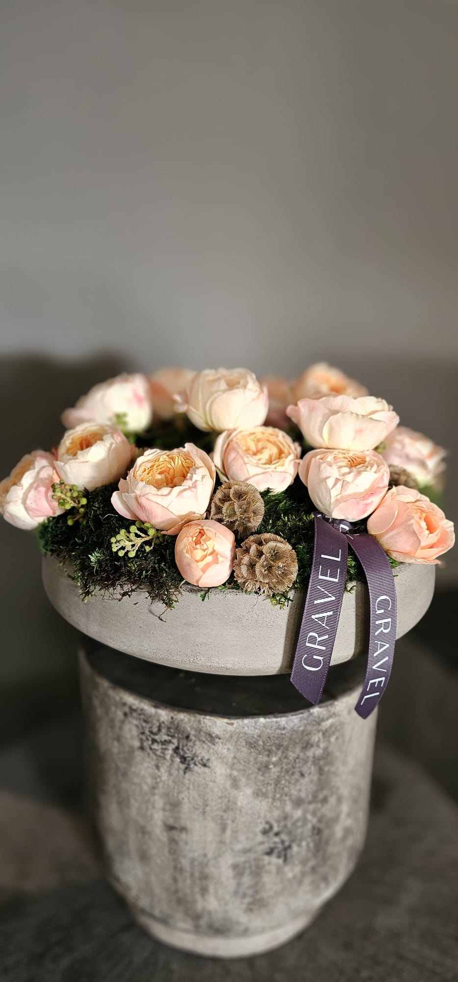 The Adeline -Akito Garden Roses and Preserved Moss Flower Arrangement