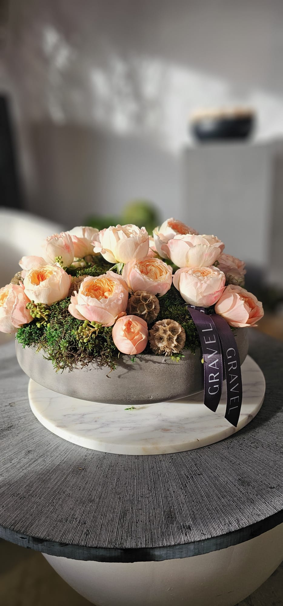 The Adeline - Akito Garden Roses and Preserved Moss Flower Arrangement