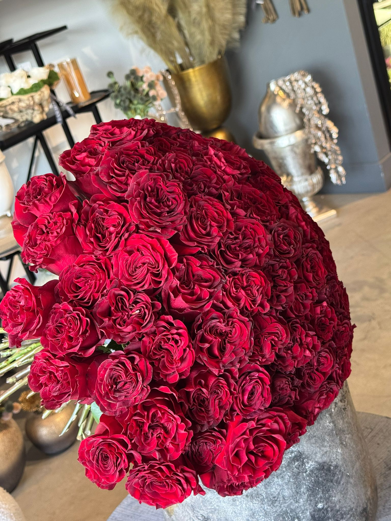 Hand - tied Bouquet of Red Roses