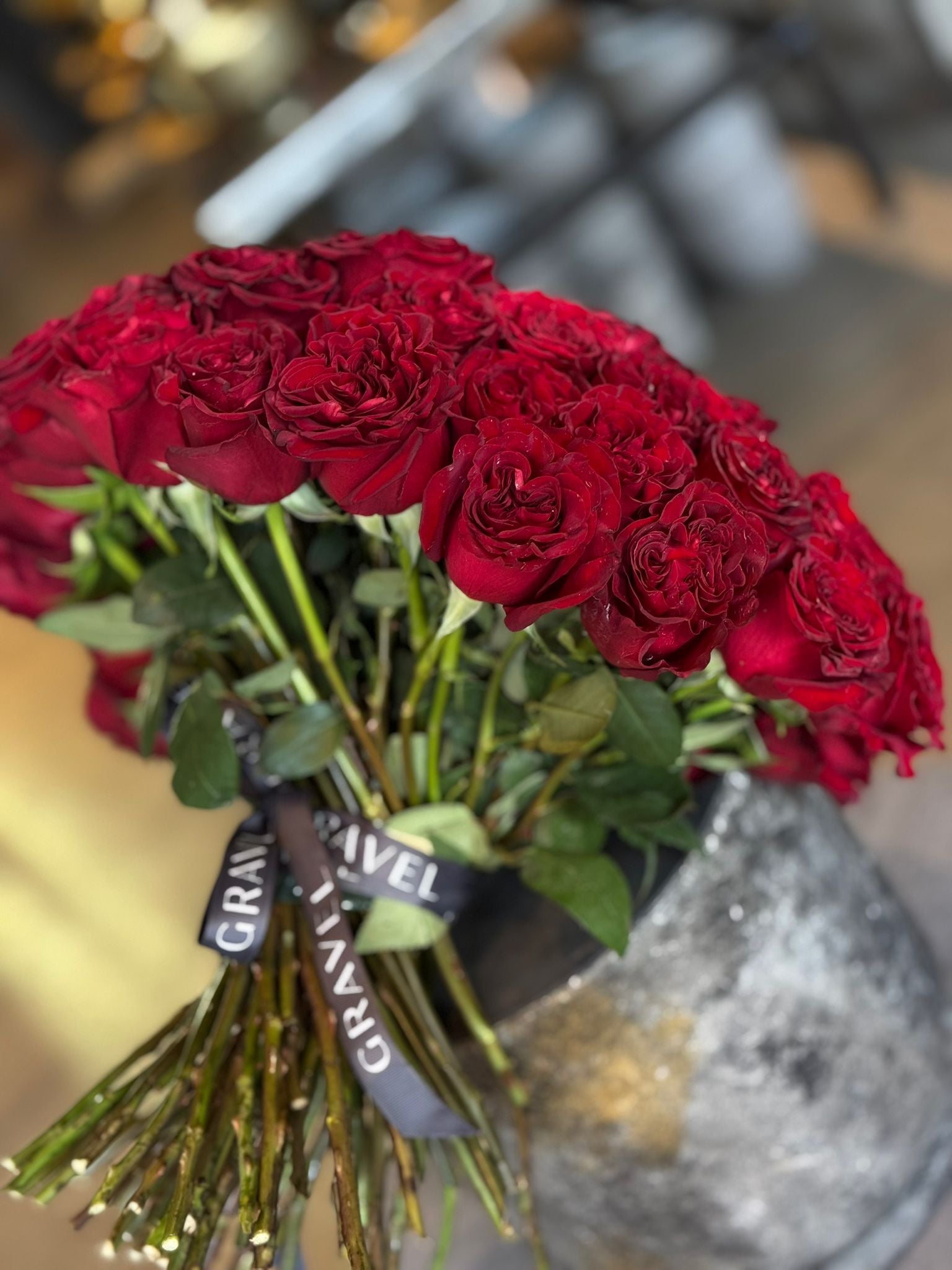 Hand - tied Bouquet of Red Roses