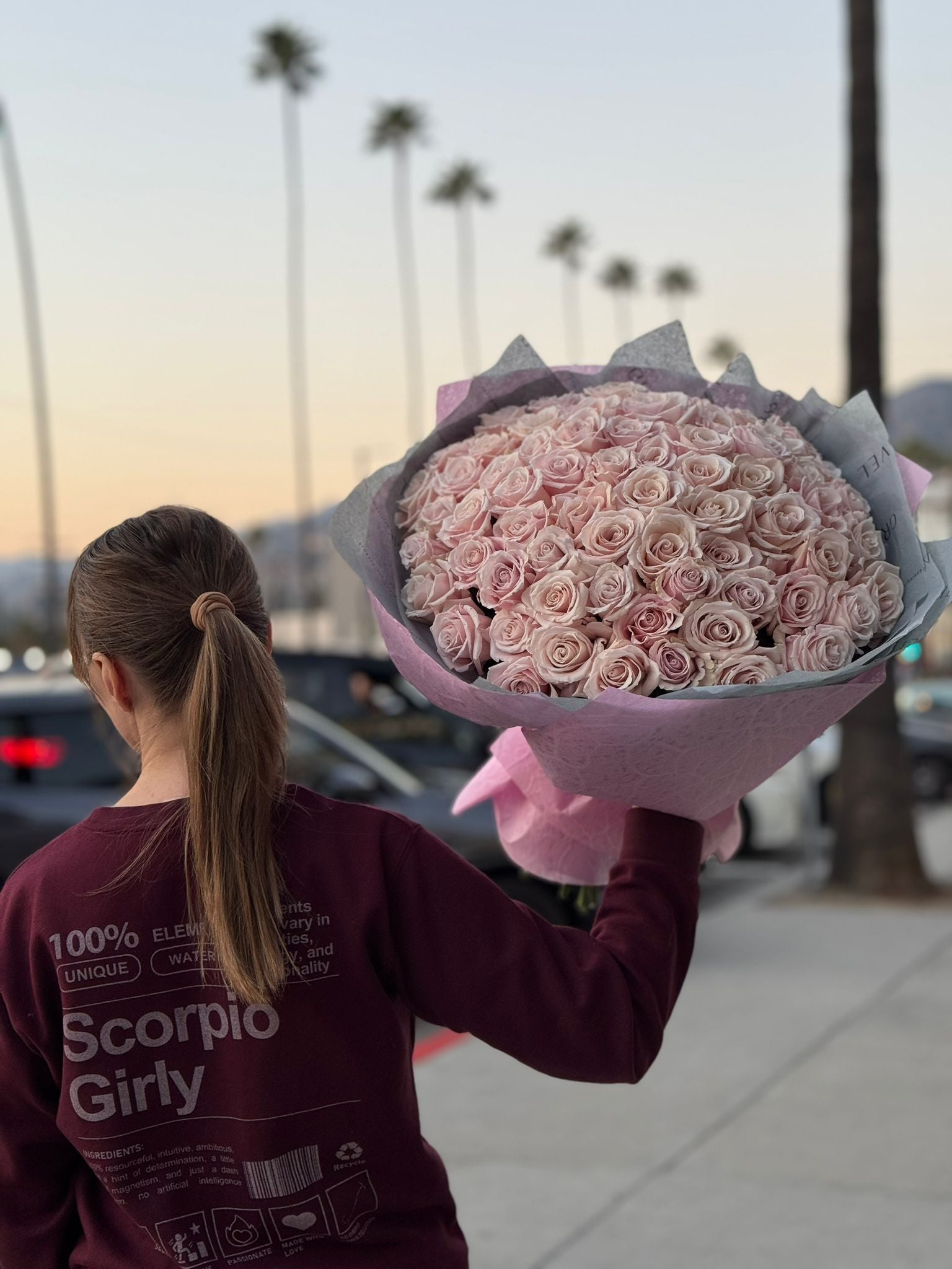 Hand - tied Bouquet of Pink Roses