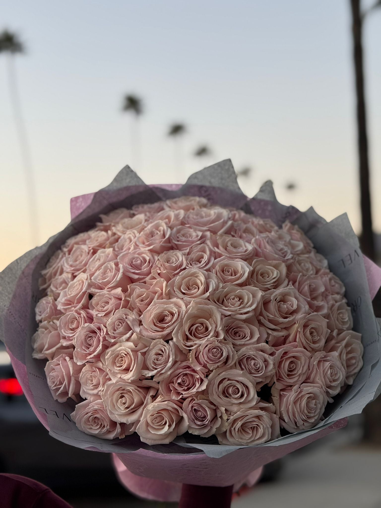 Hand - tied Bouquet of Pink Roses