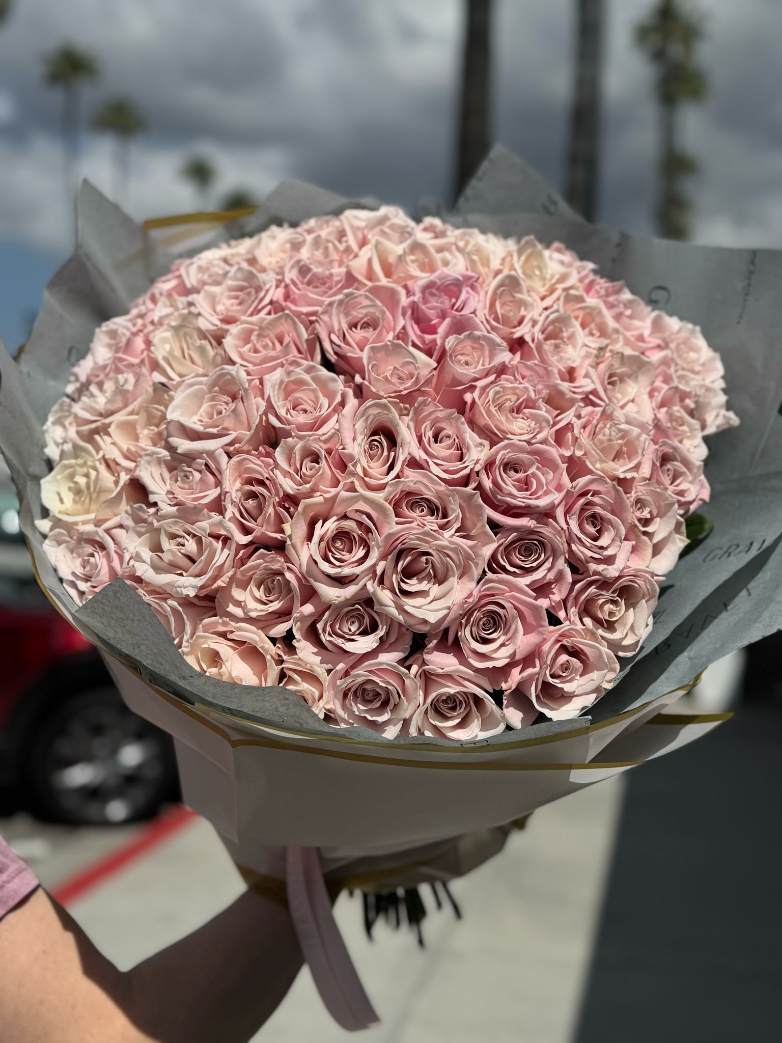 Hand - tied Bouquet of Pink Roses