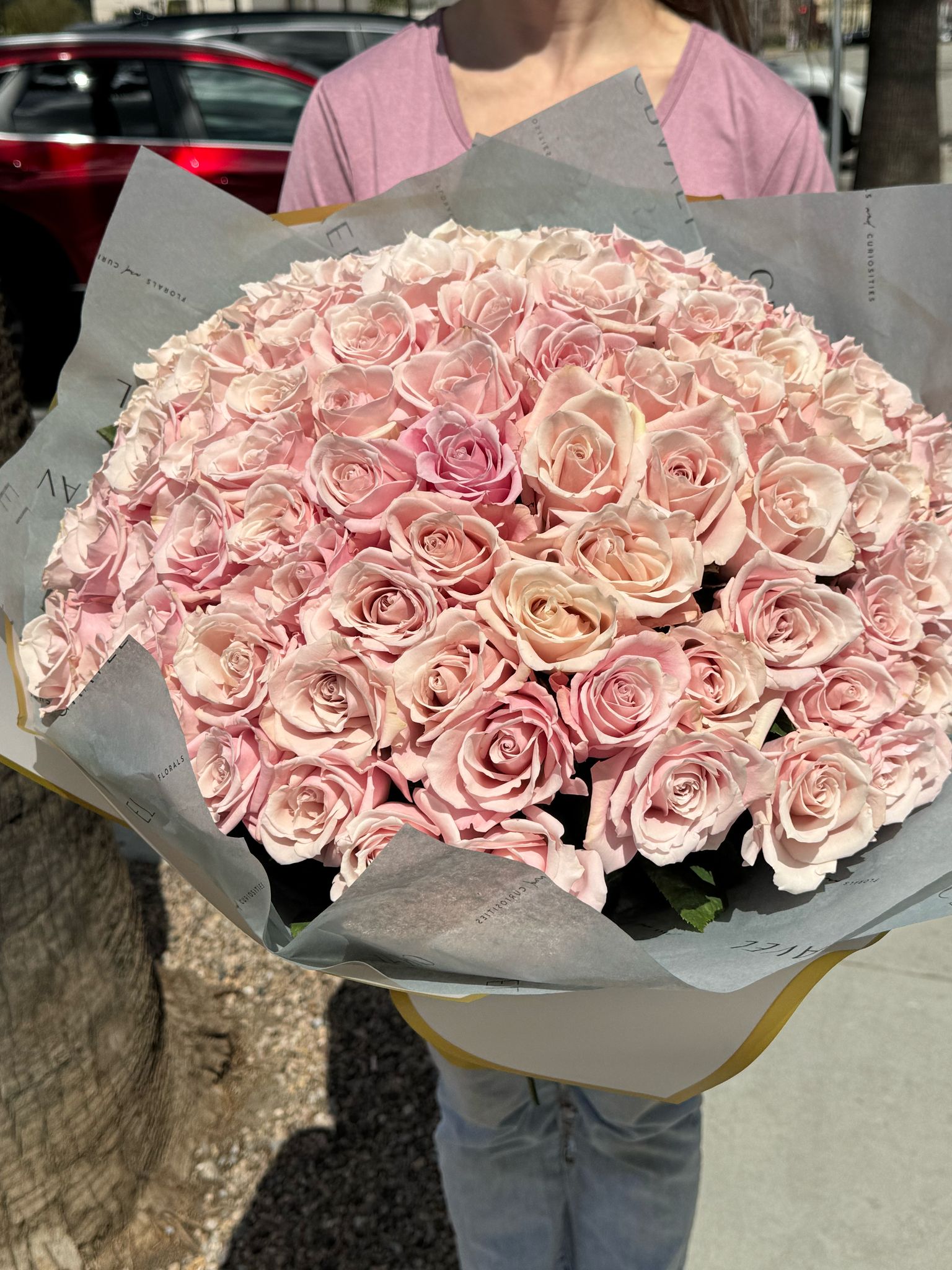 Hand - tied Bouquet of Pink Roses
