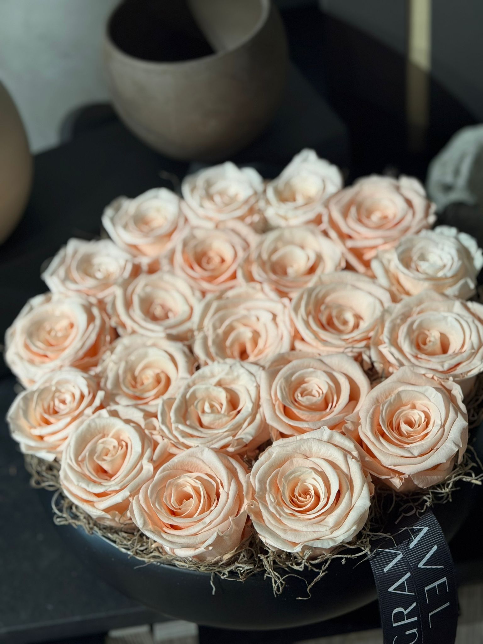 Preserved Roses in Round Bowl Floral Arrangement Peach