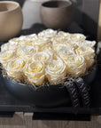 Preserved Roses in Round Bowl Floral Arrangement White