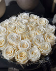 Preserved Roses in Round Bowl Floral Arrangement White