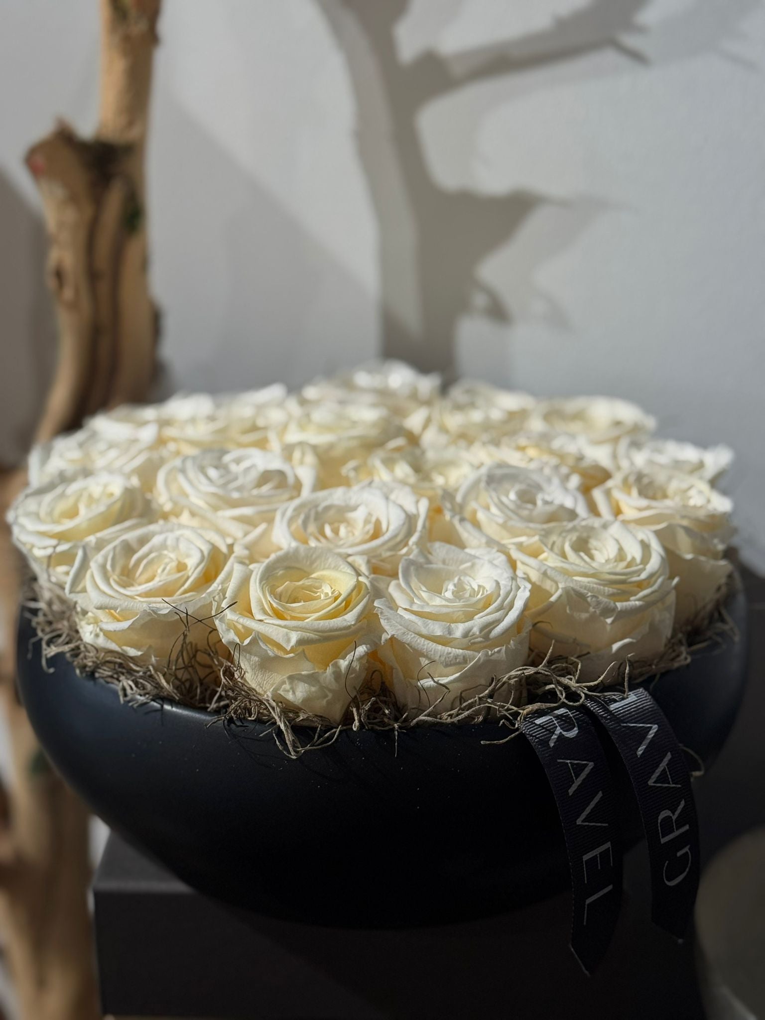 Preserved Roses in Round Bowl Floral Arrangement White