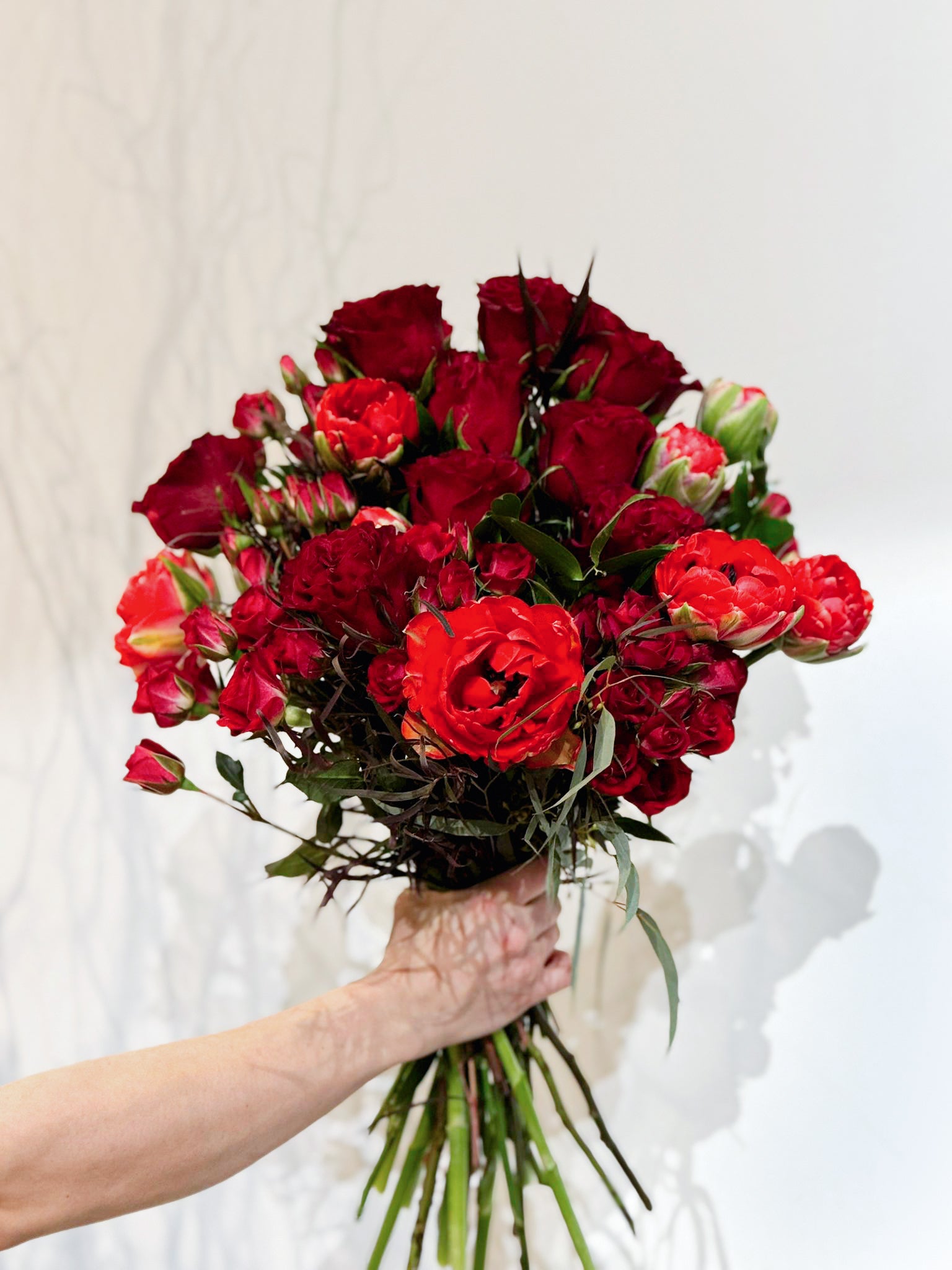 Red Roses, Tulips, and Agonis Bouquet - Nationwide Shipping