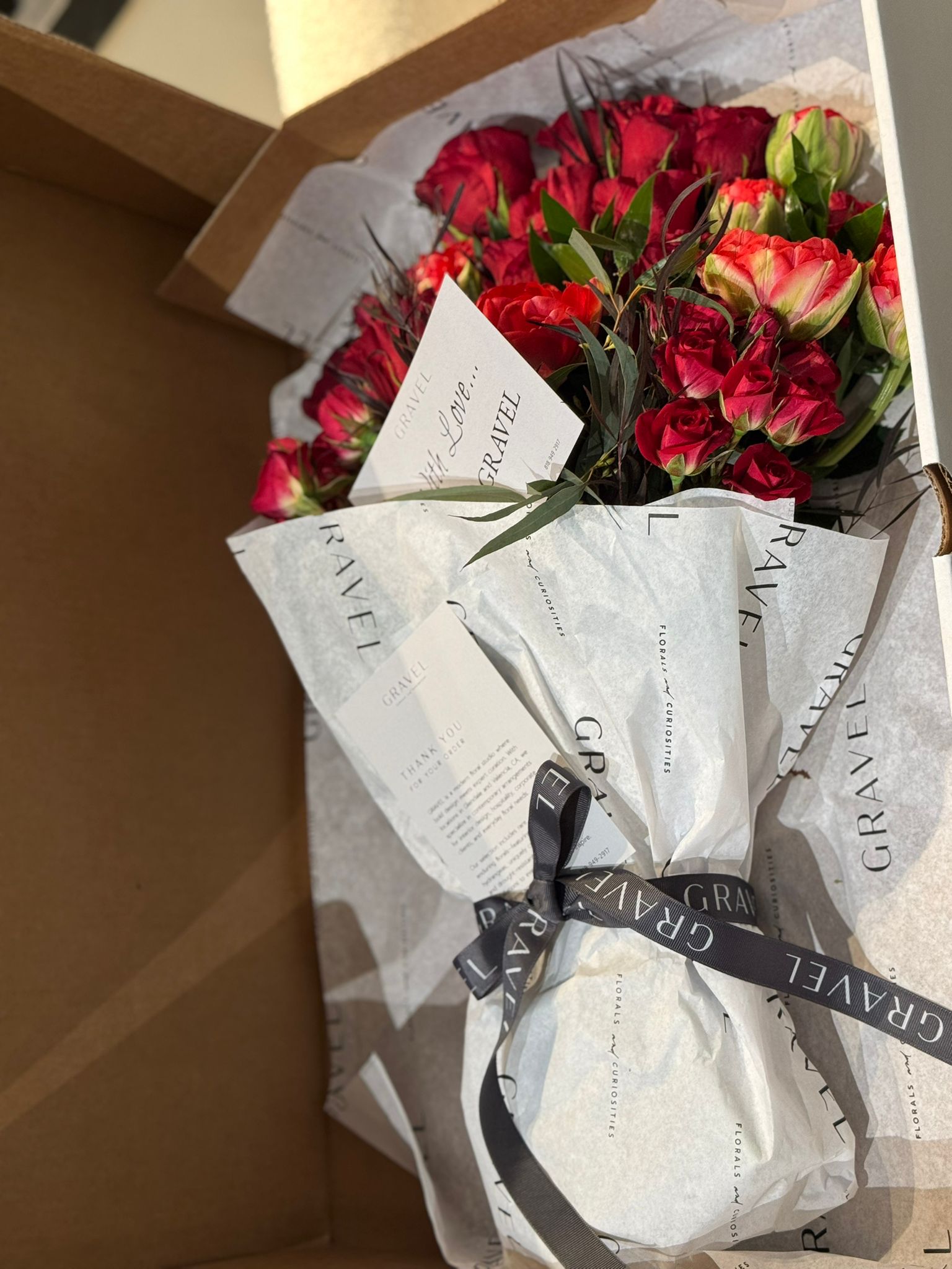 Red Roses, Tulips, and Agonis Bouquet - Nationwide Shipping