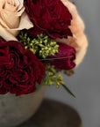 The Astrid - Pink Peonies, Red Roses, Ranunculus, and Quicksand Roses