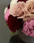 The Astrid - Pink Peonies, Red Roses, Ranunculus, and Quicksand Roses