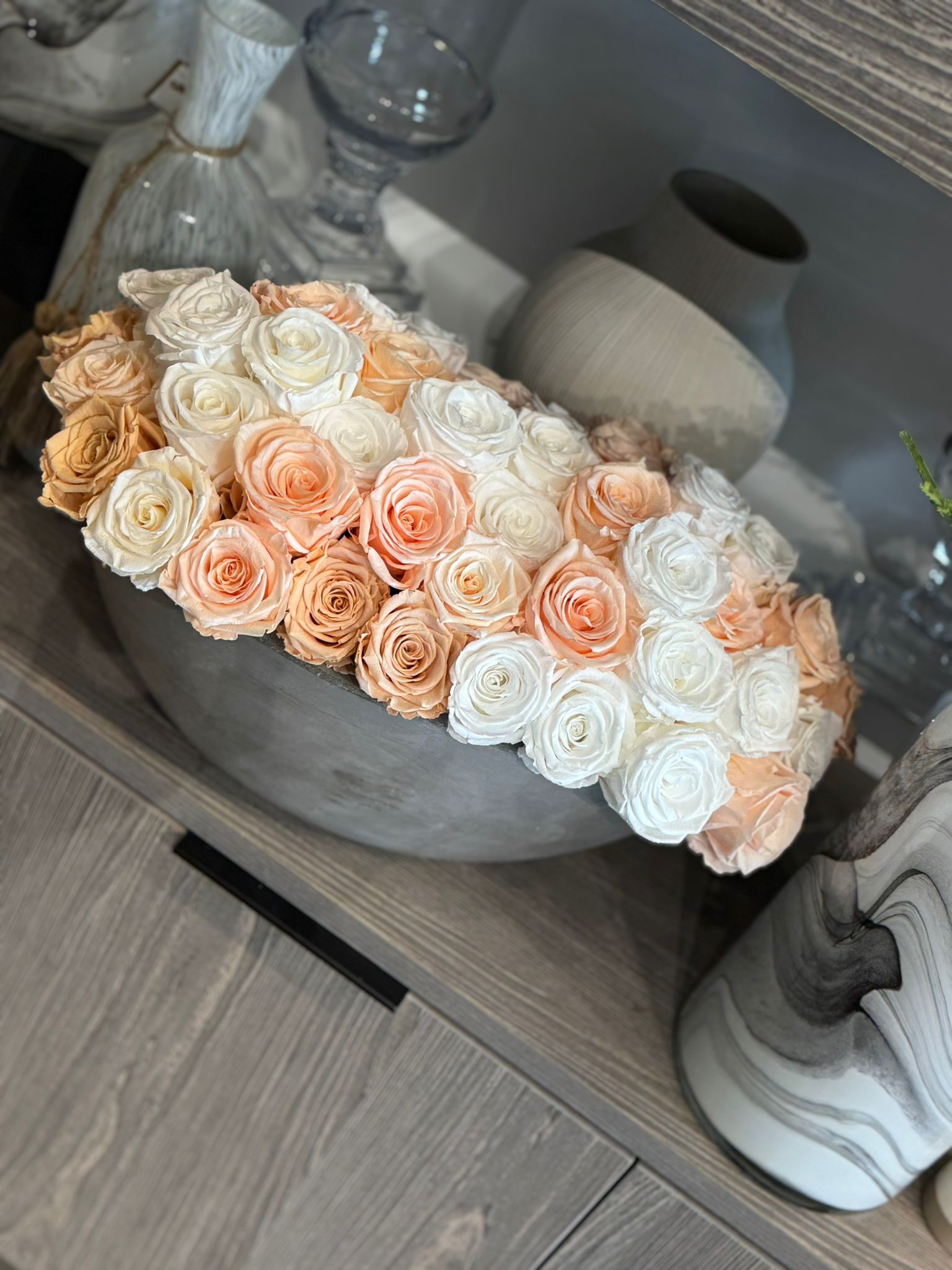 Cream and White Preserved Roses Floral Arrangement