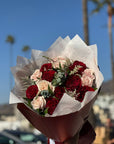 Red Hearts and Pink Eskimo Roses Valentine's Day Bouquet