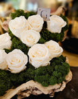 Moss Arrangement in Wood Container With Preserved White Roses (Classic Size) 