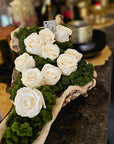 Moss Arrangement in Wood Container With Preserved White Roses (Classic Size) 