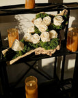 Moss Arrangement in Wood Container With Preserved White Roses (Classic Size) 