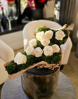 Moss Arrangement in Wood Container With Preserved White Roses (Classic Size) 