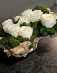 Moss Arrangement in Wood Container With Preserved White Roses (Classic Size) 