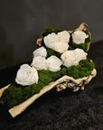 Moss Arrangement in Wood Container With Preserved White Roses (Classic Size) 