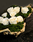 Moss Arrangement in Wood Container With Preserved White Roses (Classic Size) 