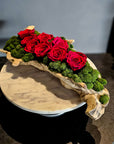 Moss Arrangement in Wood Container With Preserved Red Roses (Classic Size) 